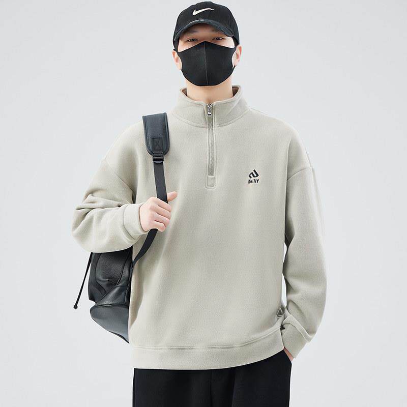 双面绒半拉链卫衣男2025新款秋冬潮流宽松打底衫休闲加绒加厚外套