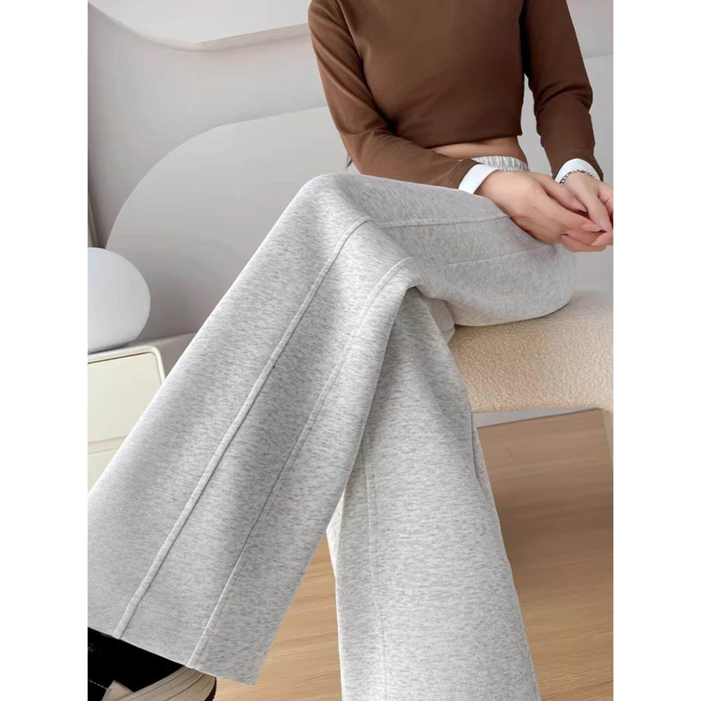 Canary Kiss白灰色高腰阔腿裤女2026春新款垂感直筒窄版运动卫裤