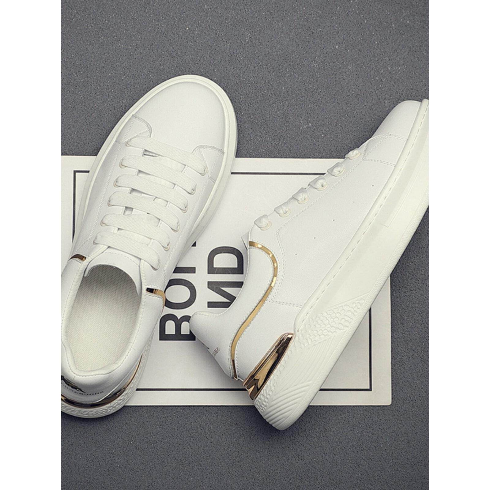 时尚厚底运动真皮小白鞋2025春夏新款男鞋气质潮流增高休闲板鞋子