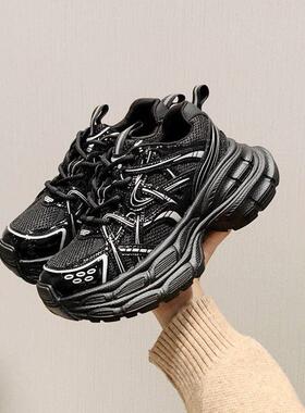 潮牌小个子增高7cm厚底老爹鞋女2025新款网面透气小码休闲运动鞋