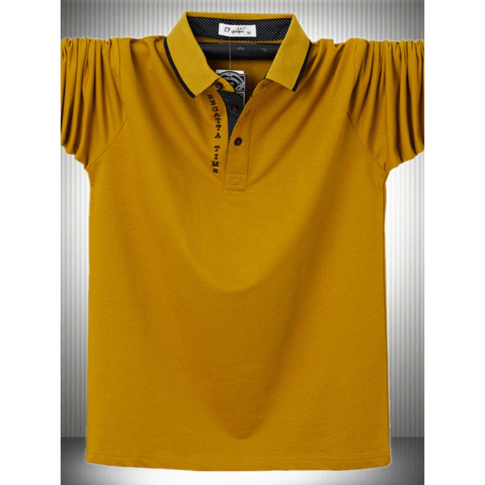 纯棉polo衫男士加肥加大码胖子翻领长袖T恤春秋商务休闲宽松上衣