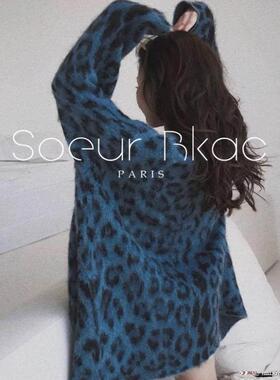 法国SOEUR BKAC秋冬季法式设计感豹纹毛衣外套复古针织开衫上衣女