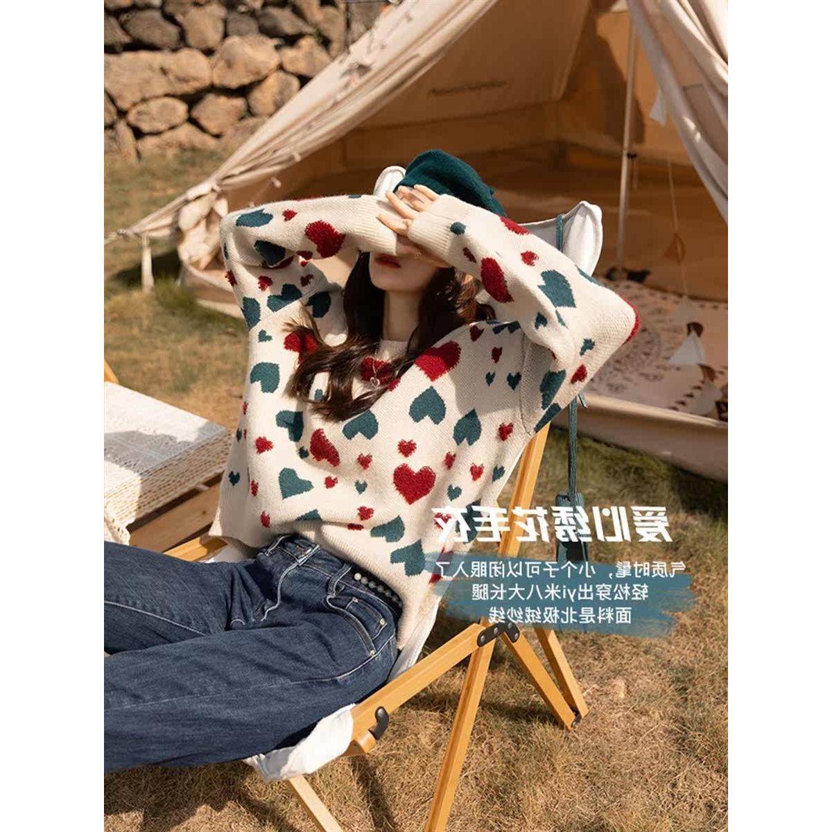 IT UNDER GARDEN 爱心设计感毛衣女圆领套头秋冬季小个子宽松慵懒,女装/女士精品,大码内搭,淘宝优惠券,粉丝福利购,淘宝优惠卷