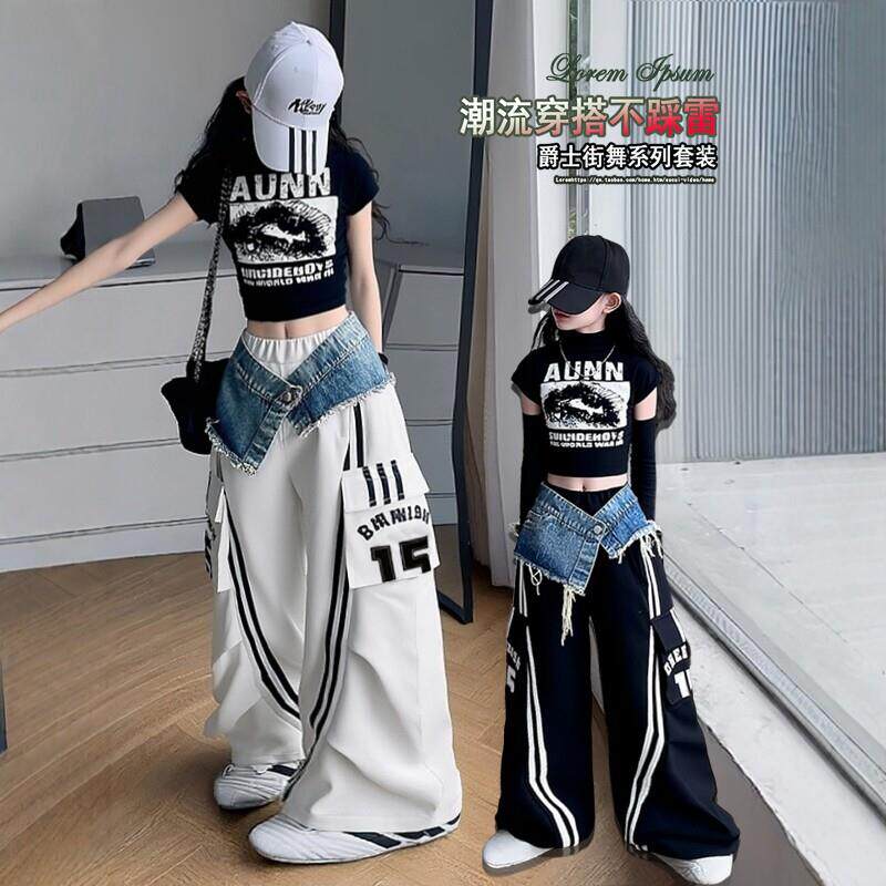 法国BADNUT女童T恤套装2026夏季新款爵士街舞炸街牛仔腰封工装裤