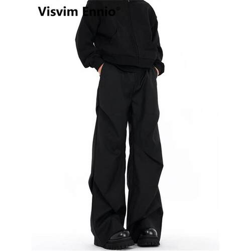 Visvim Ennio美式高街褶皱拖地微喇叭黑色西裤男高级感cleanfit休