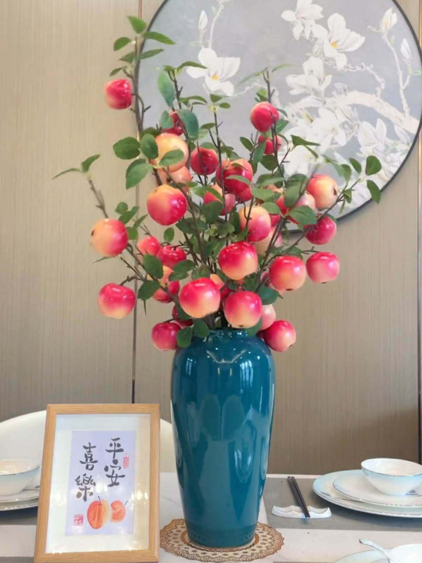 轻奢仿真柿子7果高级感客厅摆件红果家居花艺软装