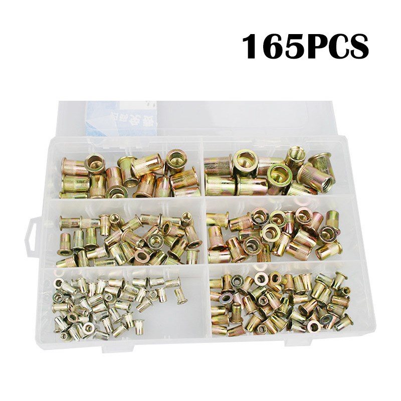热销165pcs盒装镀彩锌钢铆螺母M3/4/5/6/8/10 拉铆螺母组合