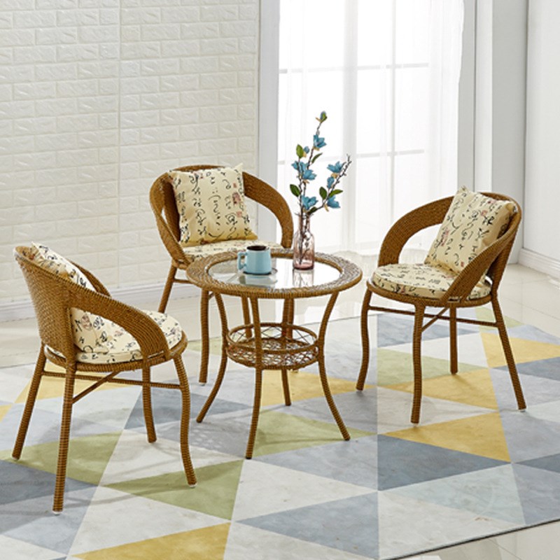 小藤椅阳台桌椅三件套现代简约休闲圆桌椅子茶几组合手工编制藤椅