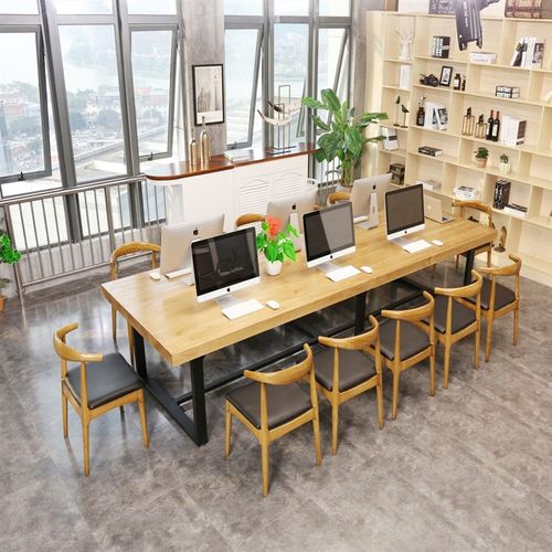 工业风实木桌会议桌办公室长条培训桌椅组合简约现代职员桌洽谈桌