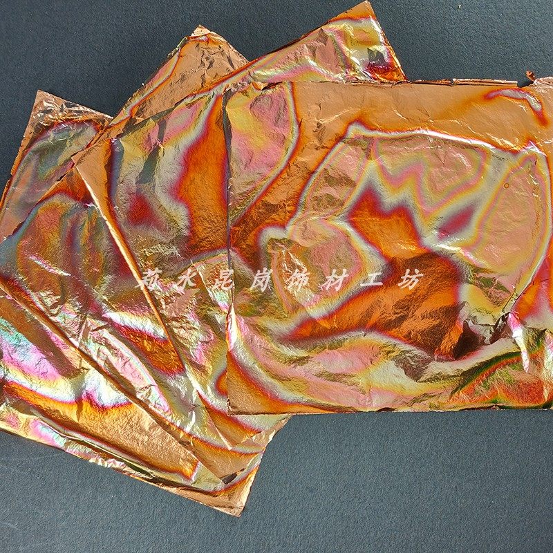 莉水昆岗手工烧制铜箔幻重彩岩彩绘画烧制箔 金箔画装饰贴箔