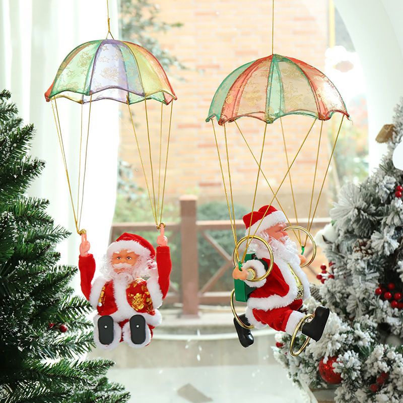 爆款电动圣诞老人降落伞翻跟头圣诞装饰品圣诞节礼品小朋友礼物