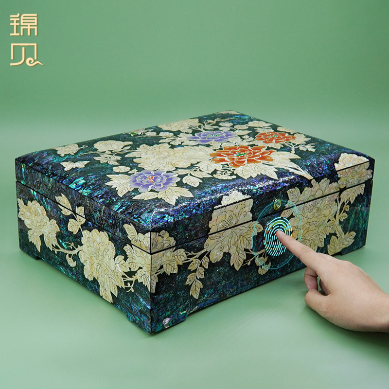 螺钿漆器首饰收纳盒纯手工指纹锁