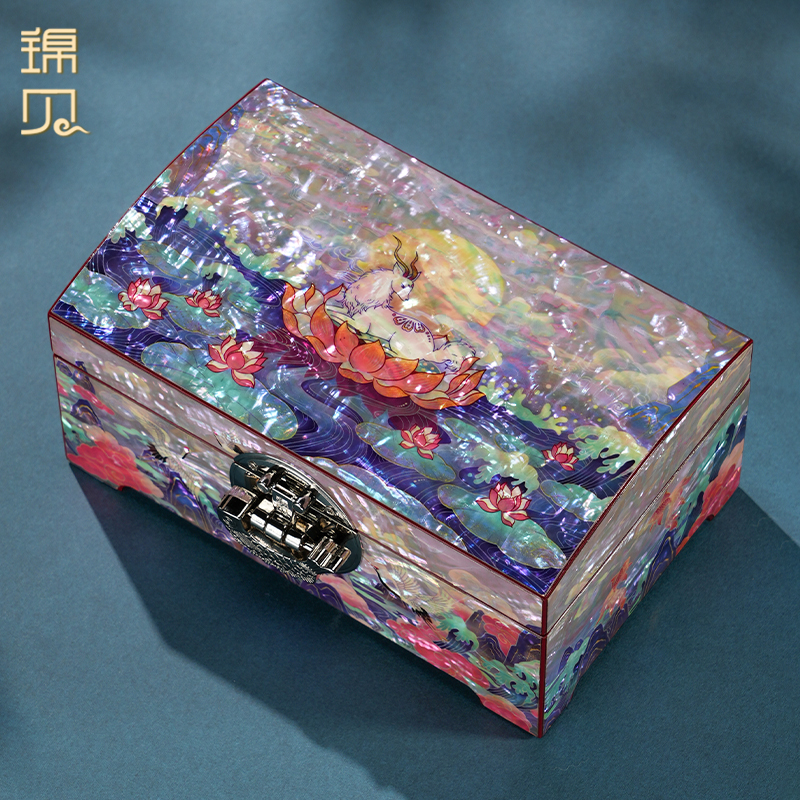 螺钿首饰盒结婚送新娘月鹿莲间