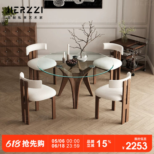 HERZZI钢化玻璃餐桌新款圆桌
