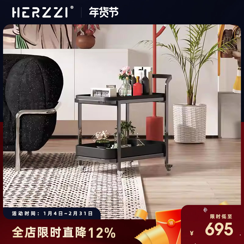 HERZZI不锈钢餐车家用沙发可移动边几极简小推车小茶车双层钛灰色,住宅家具,移动边几/推车,淘宝优惠券,粉丝福利购,淘宝优惠卷