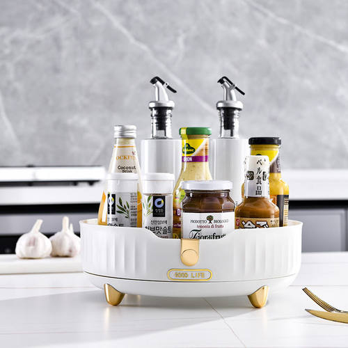 智能旋转调味料收纳架化妆品托盘厨房台面多用途便捷整理工具