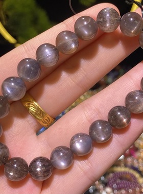 骨干太阳石单圈  圆珠手串带顺发丝  猫眼效应手链