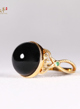 新疆和田玉墨玉蛋面戒指老料戒圈