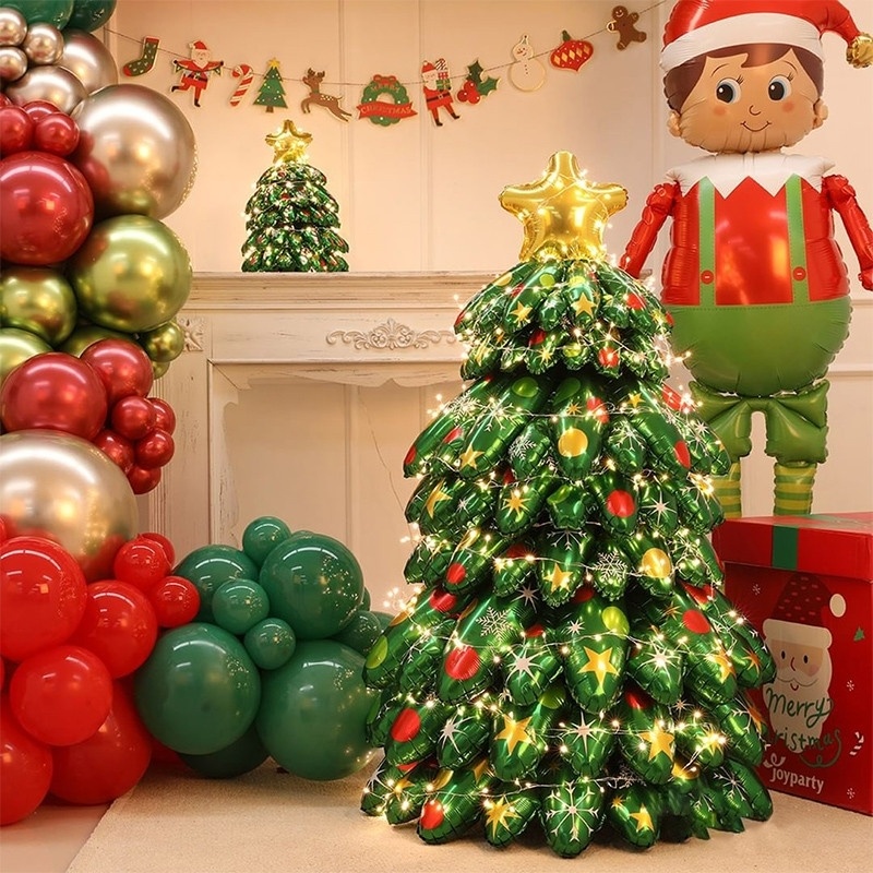 圣诞节装饰布置拍照道具玩具汽球4D立体站立大圣诞树摆件圣诞老人