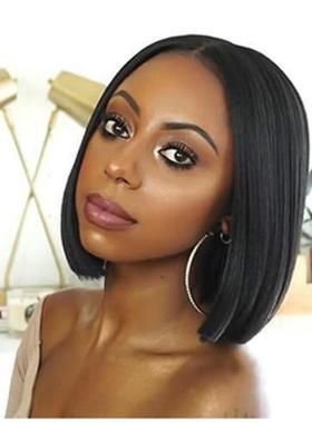 电商欧美假发女黑色短发wigs中分BoBo短化纤头套直发片高温丝