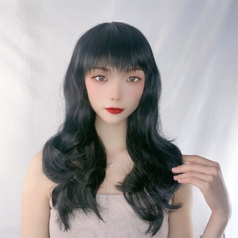 假发女黑色长卷发化纤头套中年