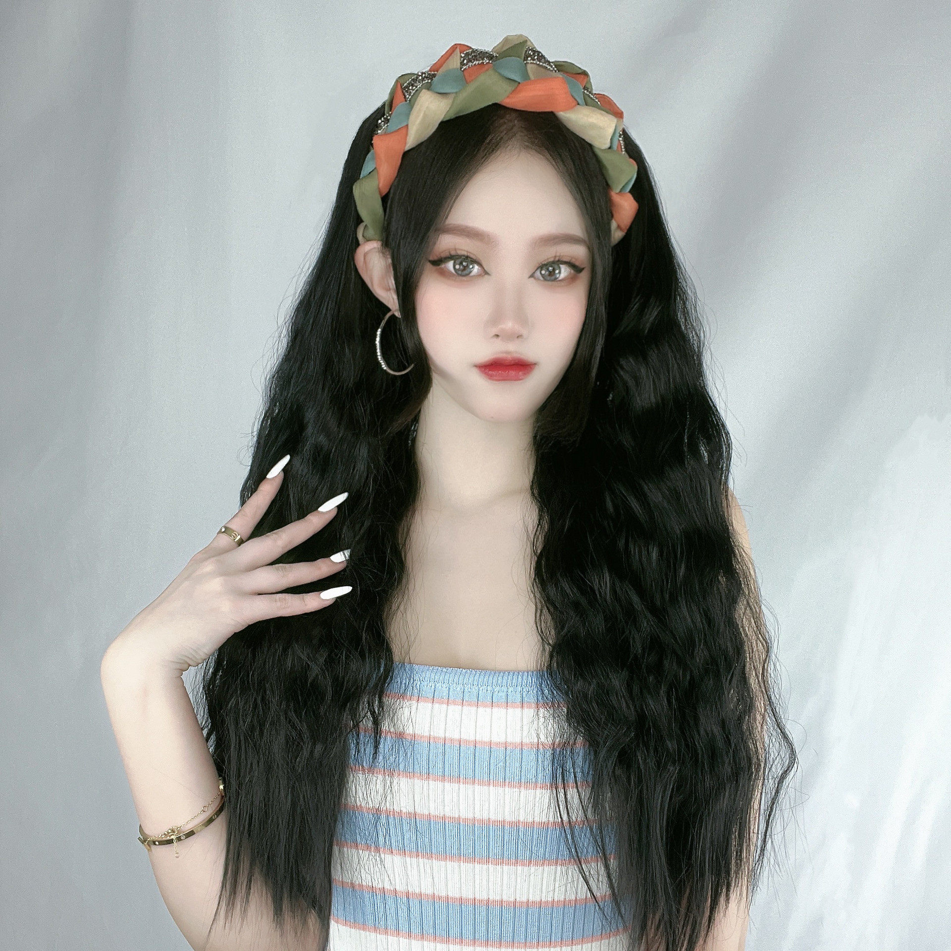 现货发箍半头套假发片女水波纹