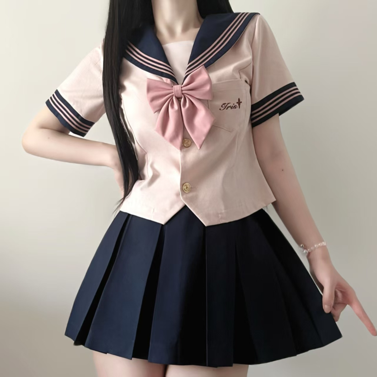 JK制服套装粉色蓝色夏季短袖日系