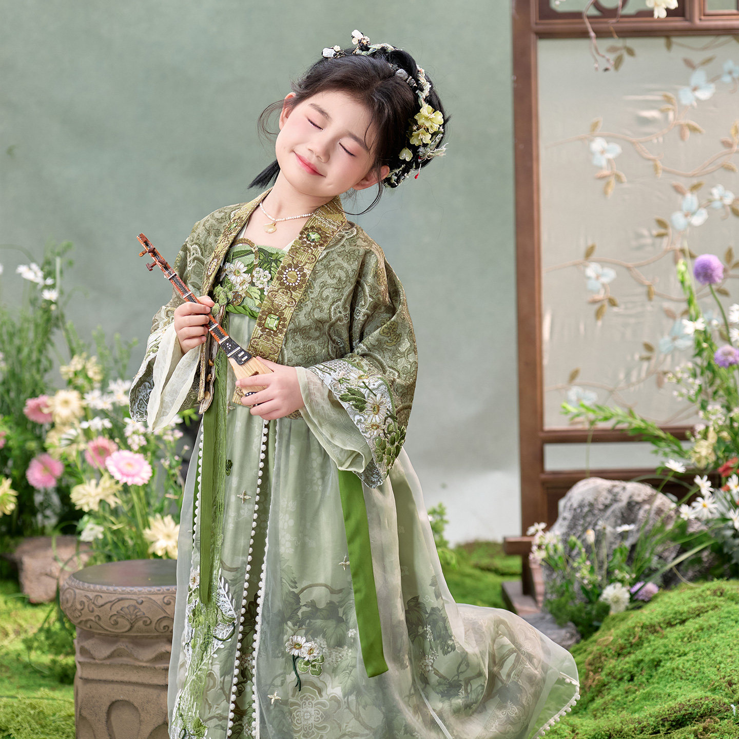 十三余童装【春晓幻梦诗】女童唐制刺绣齐胸连衣裙汉服两件套