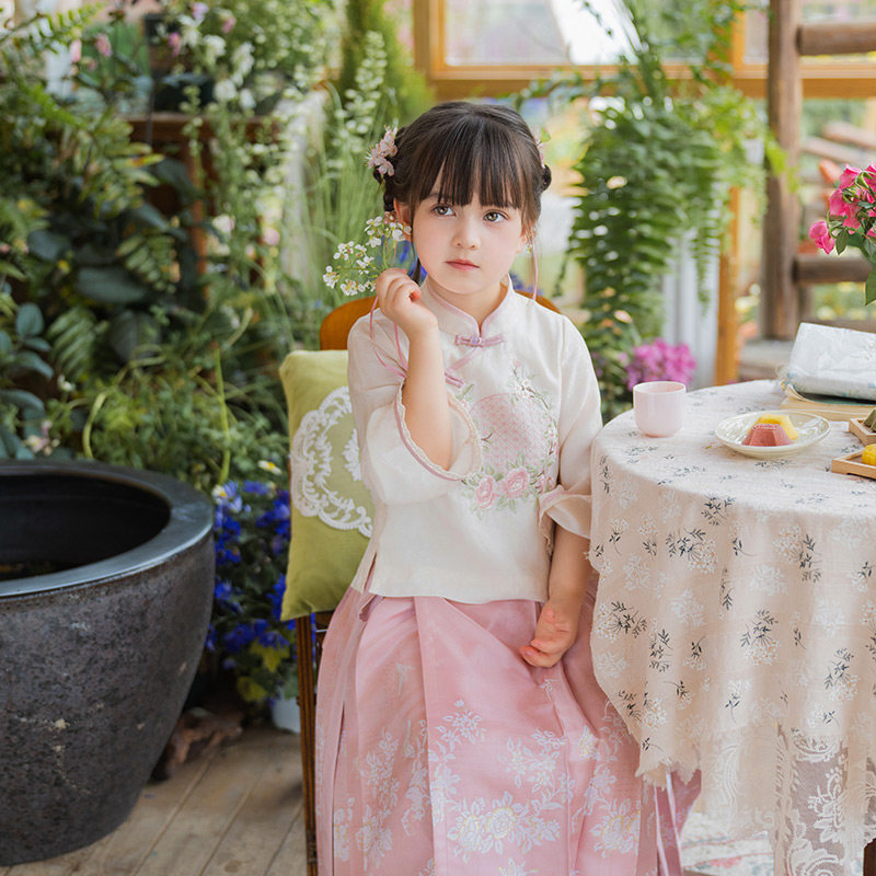 十三余童装[桃颜玉色]国风汉服姐妹款女童马面裙套装秋季新品