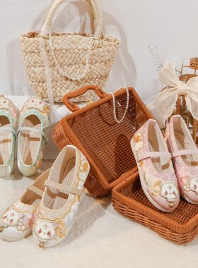 十三余童装[猫铃铛]刺绣绣花鞋童鞋汉服女童夏季中国风马面裙鞋