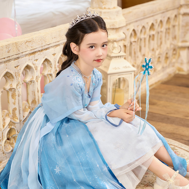 十三余童装[迪士尼艾莎-冰雪琉璃]国风汉服女童2025新款连衣裙