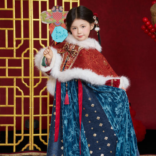十三余童装厚冬季斗篷连衣裙套装