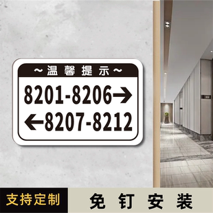 酒店房号指示牌亚克力导视牌过道引路楼层指引牌导向牌带箭头宾馆房间号客房索引方向指向牌楼层牌数字号码牌
