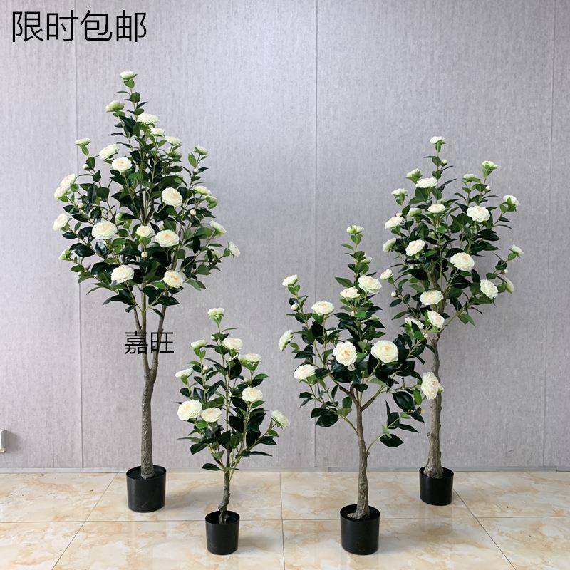 仿真玫盆花树假jw073栽茶树小型茶植物室内客厅装饰盆景落地绿植