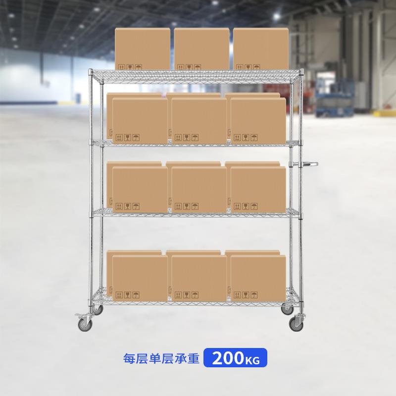 不镀铬车网597四层防线静电静音推 锈钢可带轮移动置物架周转车供