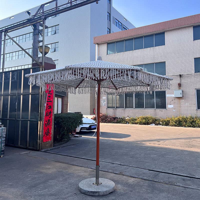 户外创意棉流空苏沙滩伞装饰编织中柱伞绳网太阳渔伞镂针织46户外