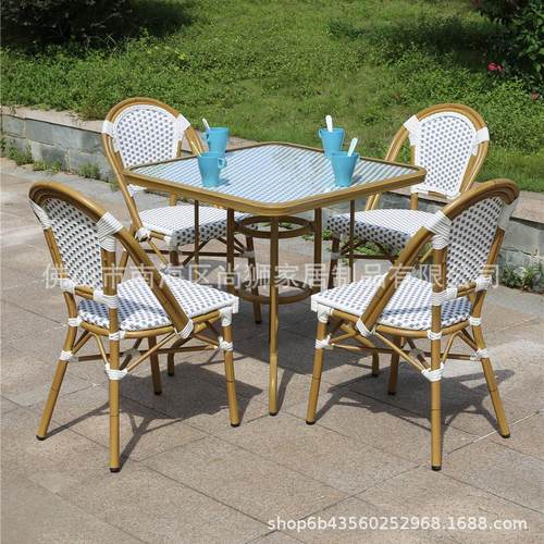 花室外园椅户外桌椅桌阳台休闲桌椅小户型咖啡厅奶茶-编店藤桌椅