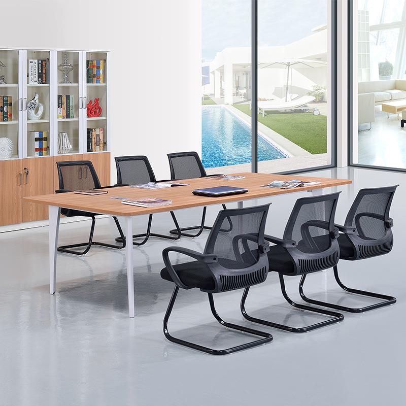 约现代办公洽谈培会议会议桌训台 办公木简质长条小型钢架会室议