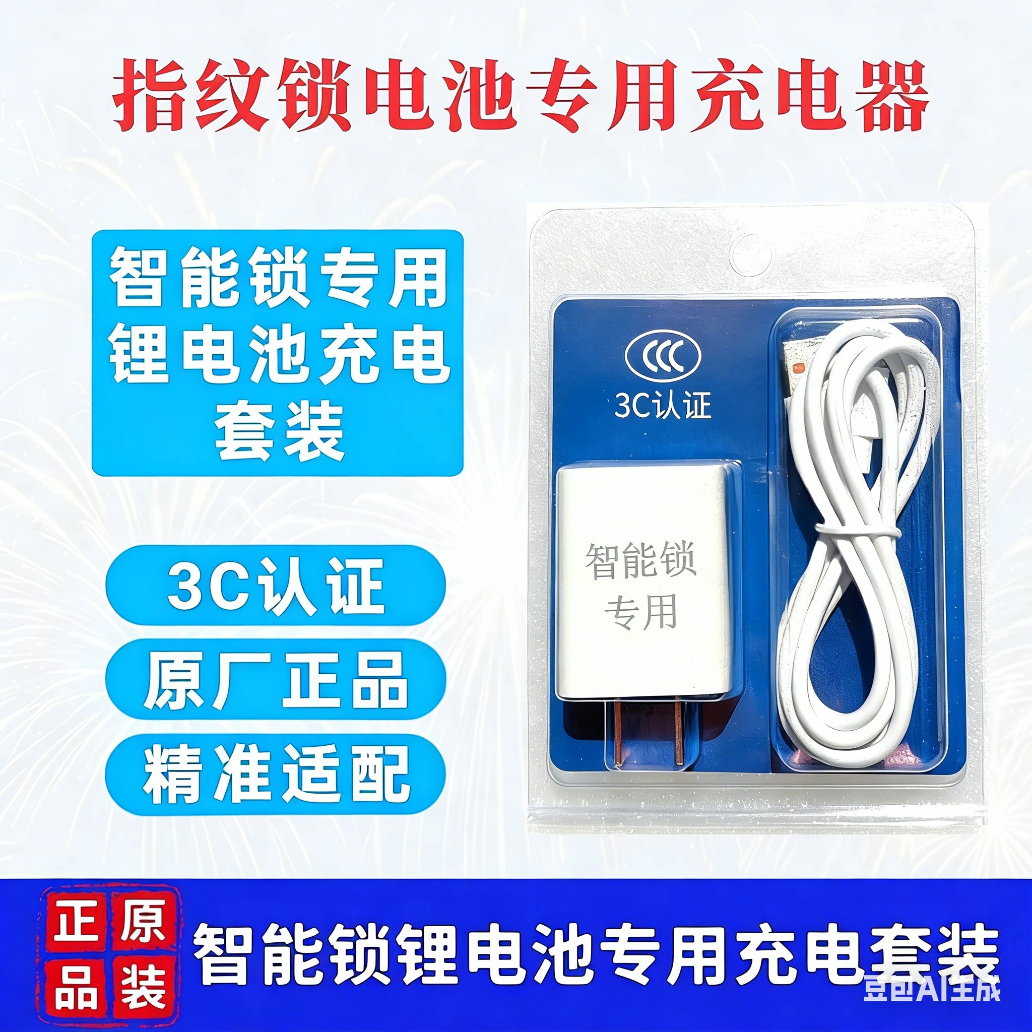 智能锁锂电池专用5V2A充电器专用充电线3C认证