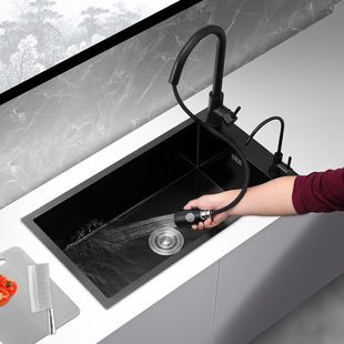 定制黑色纳米单槽304不锈钢迷你水槽小号厨房洗菜盆吧台阳台台下