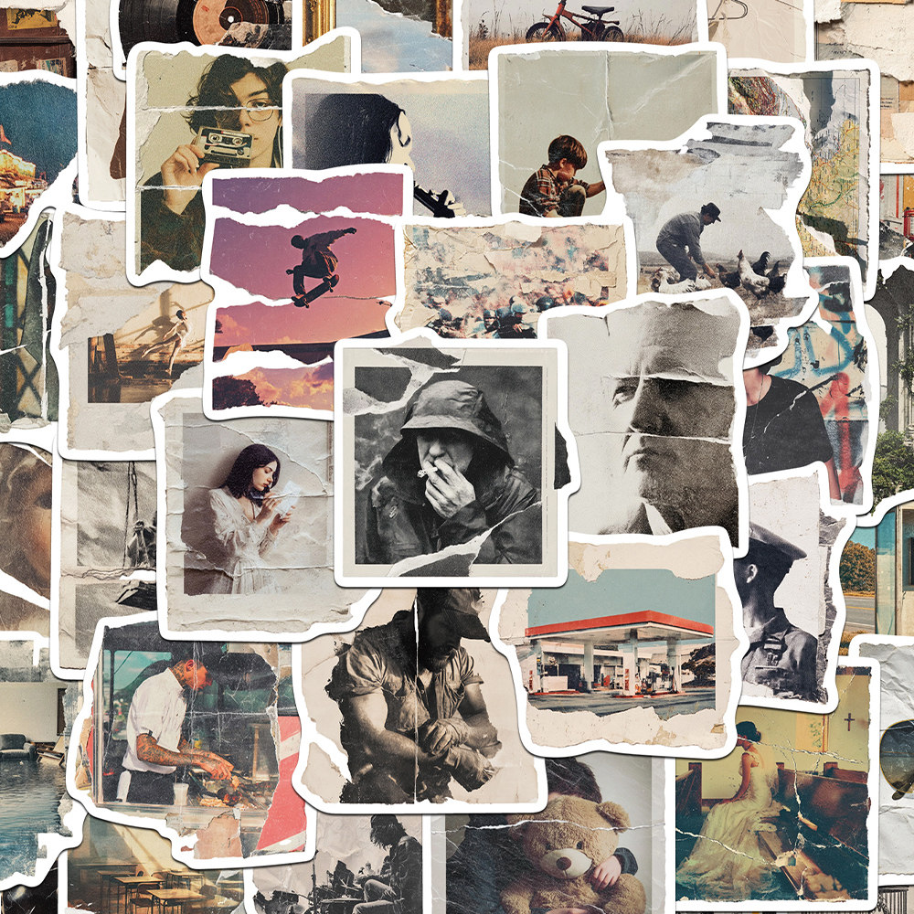 100张撕裂的照片贴纸写实复古风装饰手账桌面手机壳笔记本