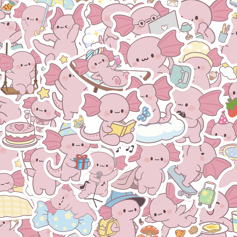 100张卡通二创蝾螈贴纸趣味手绘风儿童装饰手账桌面手机壳笔记本