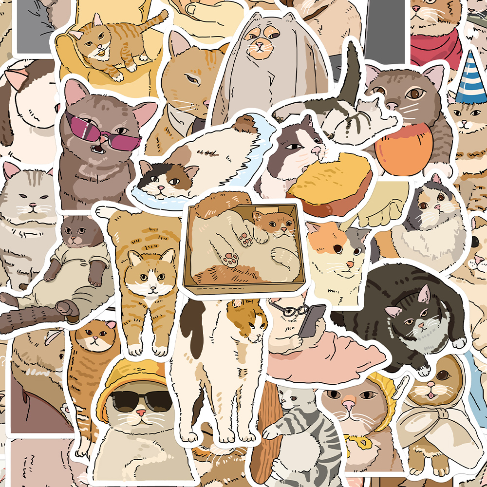 100张猫咪表情包贴纸趣味手绘ins风装饰手账桌面手机壳笔记本