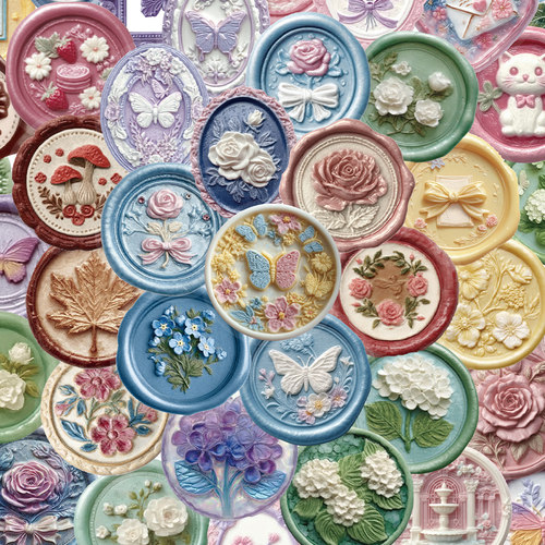 100张浮雕印章贴纸卡通趣味火漆学生儿童装饰手账桌面手机笔记本