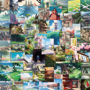 60张超高颜值动漫风景宫崎骏风格 饰贴纸 日系高级感森系ins风装