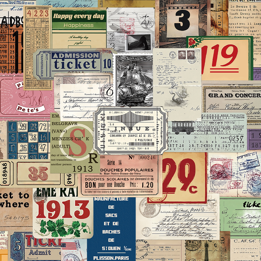 100张复古设计贴纸趣味ins风儿童装饰手账桌面手机壳笔记本