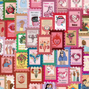 100张女性主义邮票贴纸趣味ins风儿童装饰手账桌面手机壳笔记本