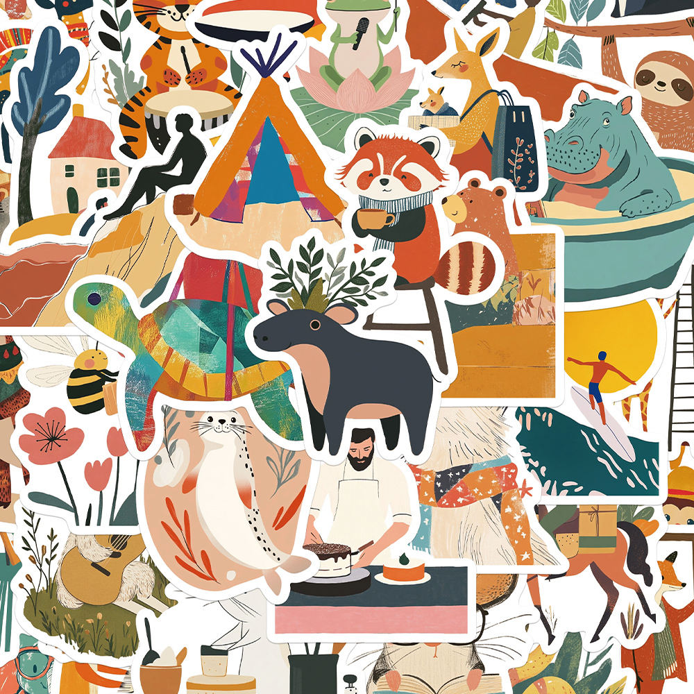 100张极简主义儿童故事书贴纸趣味儿童装饰手账桌面手机壳笔记本