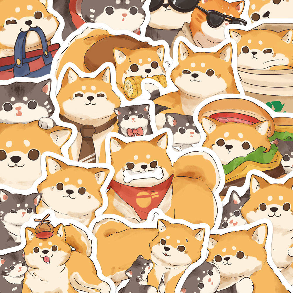 100张原创小狗阿柴小猫咪贴纸卡通可爱手账笔记本装饰防水贴画diy