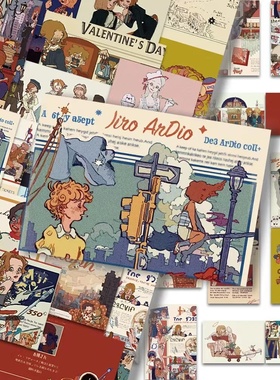 128张美式杂志复古贴纸小众笔记本电脑装饰手机手账素材防水贴画